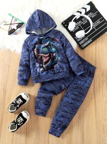 2pcs Set Girls' Casual Hooded Long Sleeve Graphic Print Denim Pants Outfit, Suitable For Holidays Travel And Festivals In Spring And Autumn