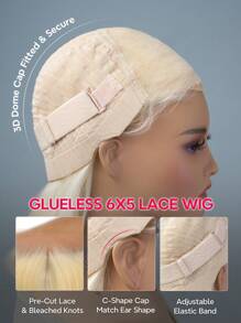 6x5 Wear&Go 无胶 613 金色假发 真人发丝 预剪 预拔 直发 透明蕾丝闭合假发 180% 密度 预漂白结 - S613 - 查看 5