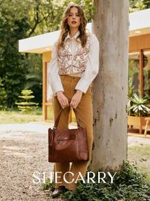 SHECARRY Bolsa de tela multifuncional de moda, bolsa para ir al trabajo - Marrón - Ver 7