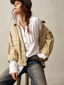 Bohemela Casual Solid Color Woven Relaxed Fit Turn-Down Collar Long Sleeve Blouse For Women - White - View 6