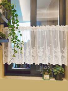 1 件白色美式乡村风格蕾丝小窗帘，简约编织蕾丝小花朵图案窗帘/帷幔，适用于厨房、客厅和卧室门窗、秋季装饰、秋季装饰、房间装饰