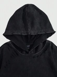 ROMWE MEN Street Life Men's Casual Floral Pattern Hoodie - Black - View 4