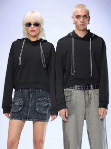 Manfinity VCAY Men's Fitted Casual Long Sleeve Hoodie, For Fall Winter - Black - View 5