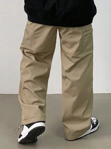 DAZY Pantalones rectos casuales sueltos con diseño de cremallera de unicolor para hombre, otoño