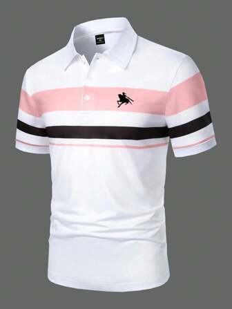 Manfinity Mode Heren Plus Size Colorblock Stripe Print Korte Mouw Polo Shirt, Uitgaan