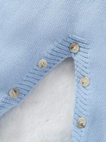 SHEIN Macacão de Tricô com Gola Listrada para Bebê Meninos - Azul, Cinza, Branco, Confortável e Quente, Adequado para Outono/Inverno