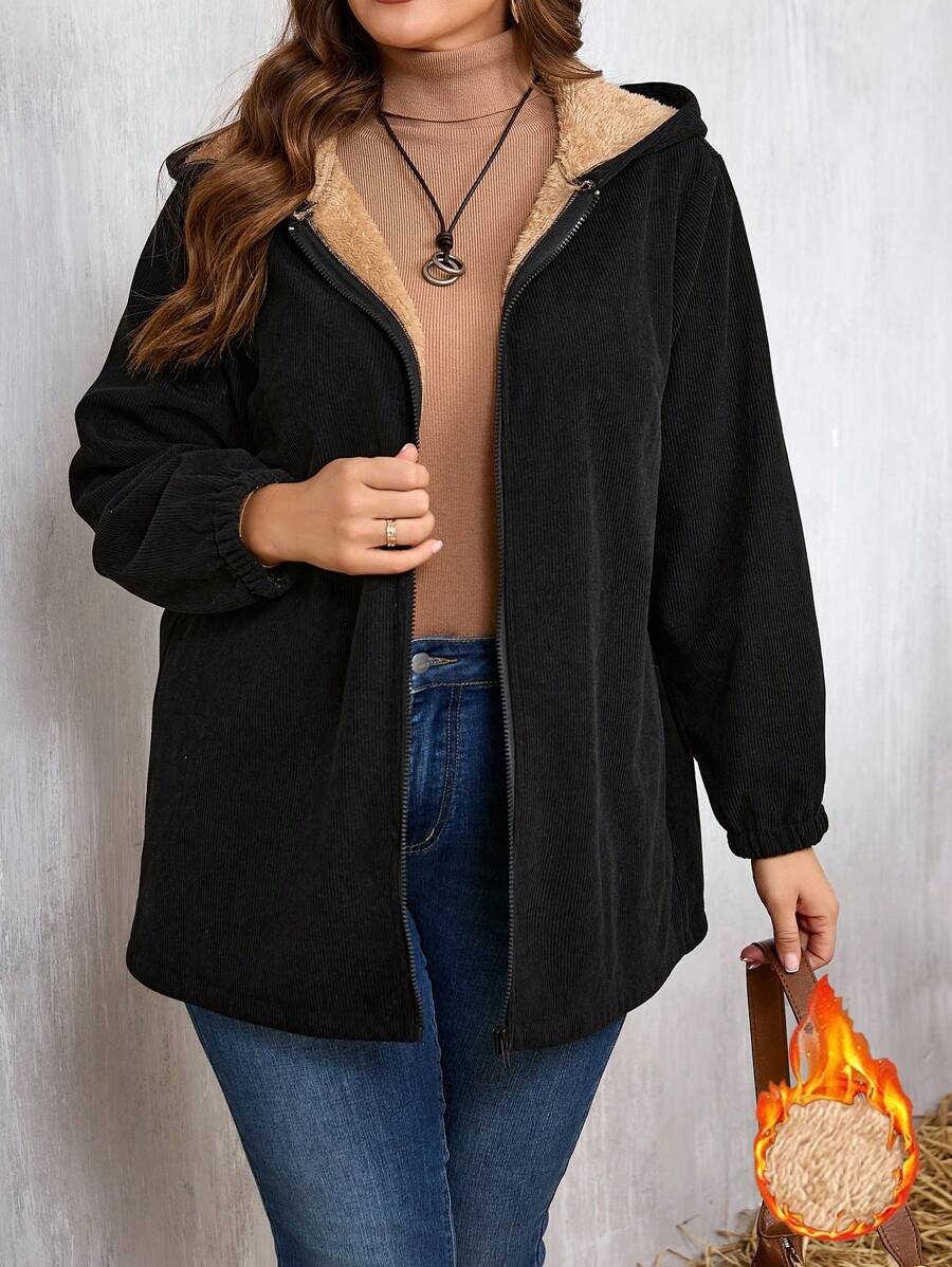 大码保暖内衬连帽冬季休闲长袖夹克