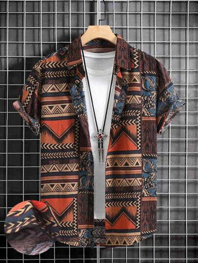 Uomo Camicia con stampa geo senza maglietta