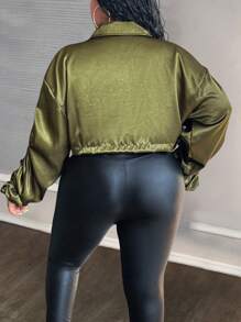 Maweii Chaqueta casual de manga larga arrugada de unicolor para mujer de talla grande, otoño