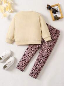 Elladie kids 2 件套少女心豹纹休闲舒适装，秋冬 - 彩色 - 查看 2