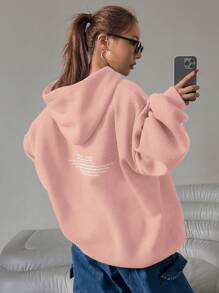 DAZY 长袖字母印花简约连帽衫，休闲日常穿着，秋季服装