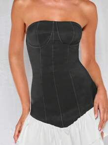 Glamine Gaun Wanita Tanpa Lengan Berlipit Asimetris dengan Hemline Berkerut, Model Tube, Cocok untuk Pesta dan Acara Kantor, Musim Semi/Panas/Gugur - Grey - View 6