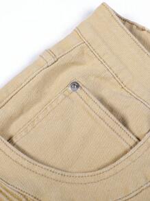 Manfinity Hypemode Plus Size Men's Light Khaki Ripped Skinny Denim Jeans For Casual Outdoor Wear In Autumn - Khaki - View 6