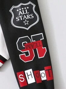 SHEIN Young Girl' Fashionable Multi-Print & Color Blocking Sports Jacket, Autumn/Winter