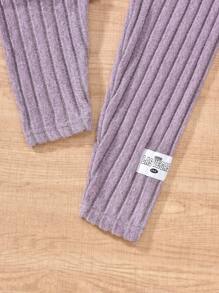 2pcs Teen Girl Autumn Letter Applique Hoodie Sweatshirt And Ribbed Pants Set - Mauve Purple - View 7