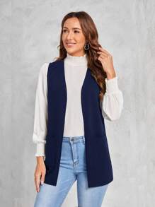 EMERY ROSE Chaqueta ligera sin mangas de unicolor casual para mujer en otoño/invierno - Azul Marino - Ver 1