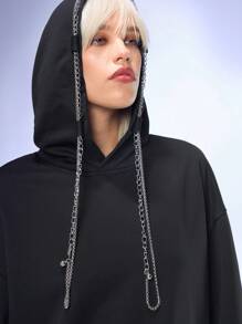 Manfinity VCAY Men's Fitted Casual Long Sleeve Hoodie, For Fall Winter - Black - View 2