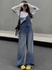 DAZY Women's Solid Color Casual Sleeveless Denim Jumpsuit With Pockets Overalls - Blue - View 6
