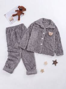 Bộ đồ mặc nhà thoải mái, ấm áp cho bé trai tuổi teen, gồm áo dài tay và quần dài, chất liệu vải nhung màu xám đậm. - Màu xám đen - Xem 1