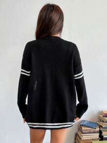 Chiquease 全新 V 领条纹休闲长袖开衫