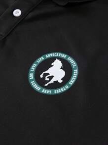 Aesthetic Post--Men Vintage Contrast Color Letter Graphic Print Button Front Casual Short Sleeve Collar Golf Polo Shirt