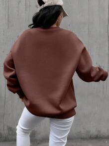 Sudadera con capucha de algodón con bordado de letras, hombros caídos y forro térmico