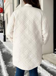 SHEIN LUNE Plus Size Button-Front Cardigan With Textured Diamond Pattern Design, Long Sleeve Winter Coats - Apricot - View 2