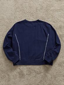 Manfinity VCAY 男士针织休闲宽松长袖运动衫圆领深蓝色字母运动衫，适合秋冬送给朋友、丈夫、男朋友的礼物 - 藏蓝色 - 查看 2