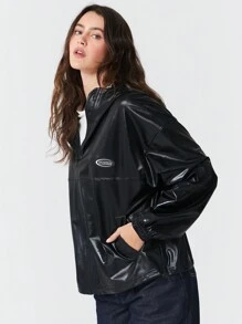Easelle Party Coated Silver Casual Jacket - Black - View 5