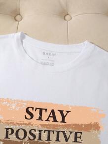 INAWLY 女士夏季休闲日常口号印花短袖 T 恤图案 T 恤女式上衣 - 白色 - 查看 3