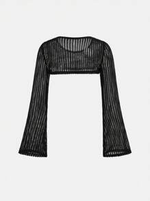 SHEIN Leap Crew 3pcs/Set Tween Girl Solid Color Crochet Pattern Tank Top & Hollow Out T-Shirt And Casual Pants - Army Green - View 6