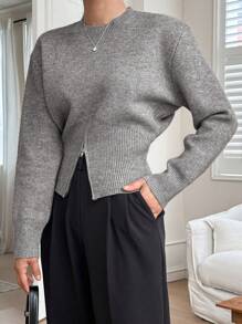 DAZY 女式半拉链套头毛衣，长袖上衣秋季 - 淺灰色 - 查看 1