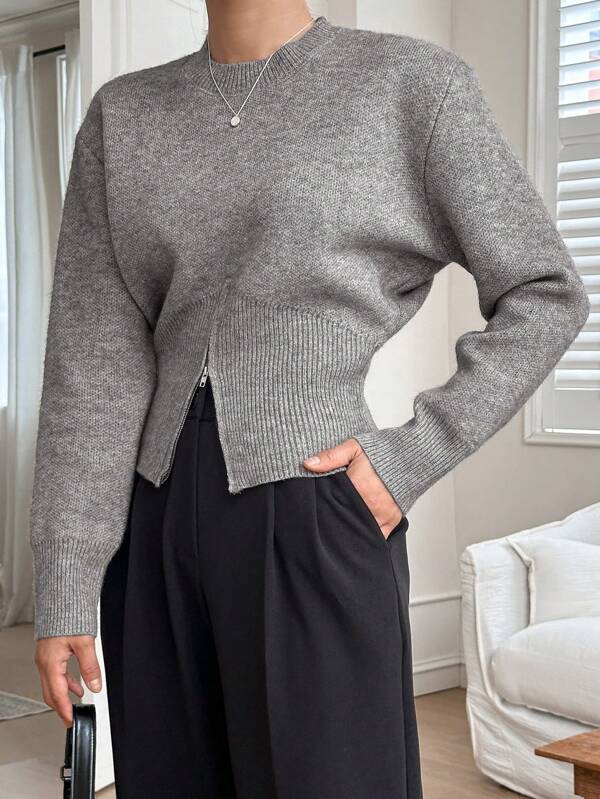 DAZY Women's Designed Half Zipper Pullover Sweater,Long Sleeve Tops Fall