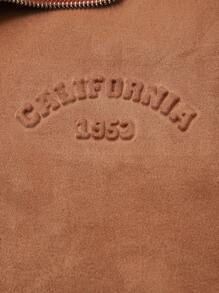 Manfinity Homme Men's Casual Everyday Letter Embossed Zip-Up Jacket, Fall - Brown - View 3