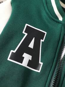 SHEIN Explorewe Young Boy's Casual Letter Print Color Block Baseball Jacket With Thermal Lined , Autumn Winter