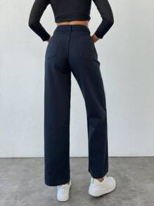EURMUSE 100% Cotton Women's Mid-Rise Straight Leg Casual Jeans - Navy Blue - View 2