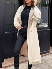 Chiquease Áo khoác dài tay xẻ eo thời trang đi làm thường ngày cho nữ, cổ chữ V, họa tiết kẻ caro, tay dài, bó eo, dáng midi, dài vừa phải - Màu be - Xem 6