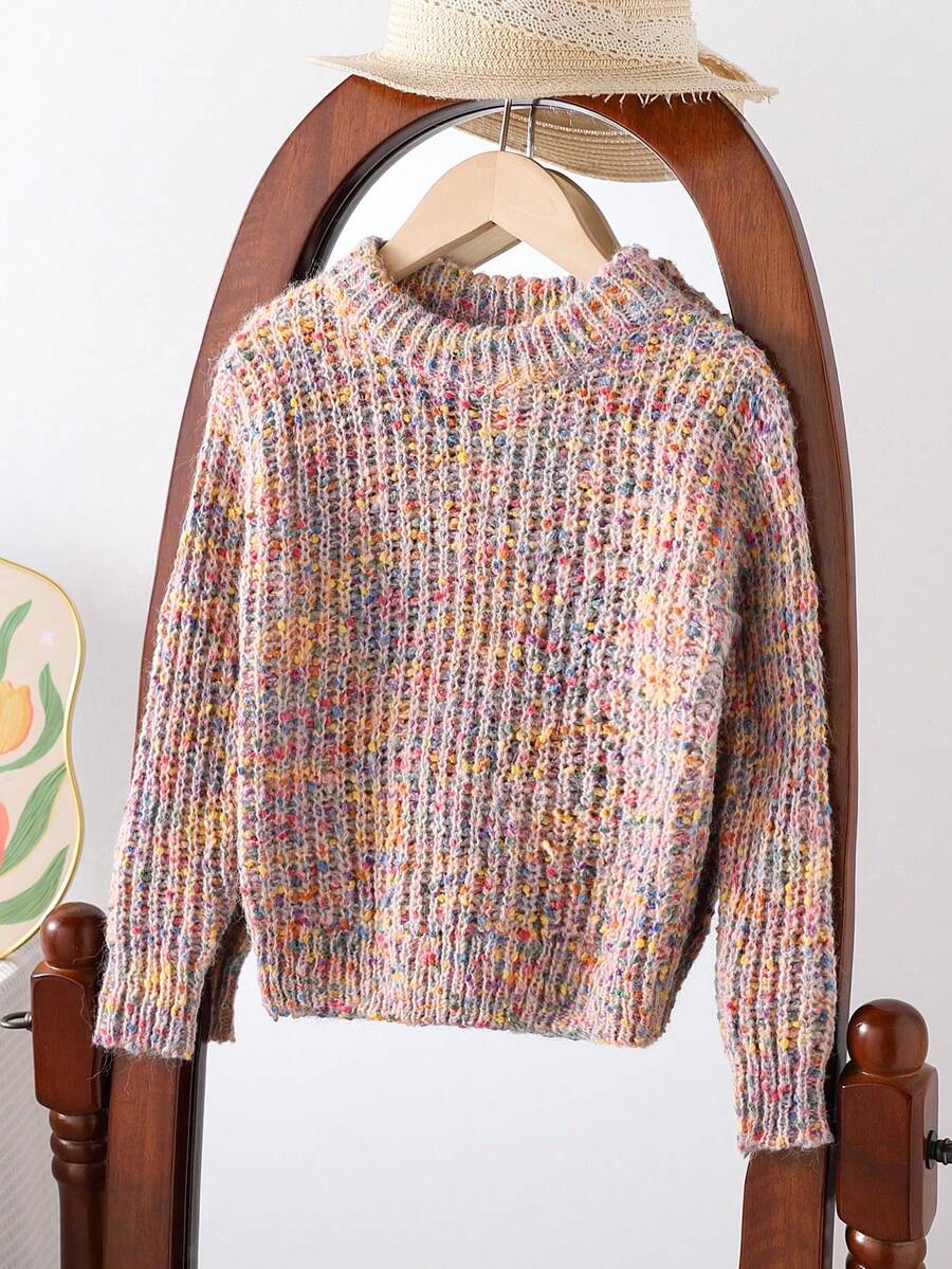 年轻女孩毛衣，可爱优雅的双层圆领针织套头衫，适合休闲、旅行和冬季保暖 - 粉色 - 查看 1