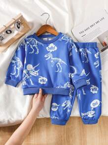 SHEIN Baby Boy Dinosaur Skeleton Printed Set, Bright Graphics Outfit, Fun & Vibrant Design To Engage Baby - Blue - View 7