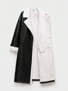 SHEIN EZwear Fashionable Thermal Lined Long Coat For Autumn/Winter - Black - View 12