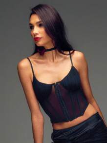 SHEIN Unity Einfarbiges Sommer Trägertop mit vorderer Knopfleiste und transparenter Spitze, sexy