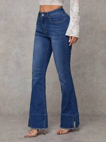 SHEIN Essnce Quần Jeans Ống Loe Ôm Ôm Co Giãn Màu Xanh Cho Nữ - Màu xanh lam - Xem 1