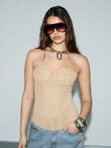 AiiRZ 透明网眼接缝细节紧身胸衣上衣