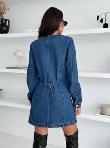 SHEIN Cottnline Button Front Hem Designd Denim Dress - Medium Wash - View 2