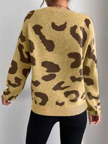 SHEIN Unity 1pc Autumn/Winter Casual Leopard Print Sweater Knit Pullover Fall - Yellow - View 2