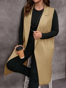 EMERY ROSE Plus Size Women's Solid Color Patch Pocket Casual Loose Blazer Jacket Winter Fall Autumn - Khaki - View 4