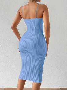 Chiquease Sleeveless Fitted Midi Length Rib Knit Sweater Dress For Women - Blue - View 7
