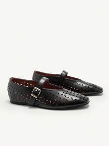CUCCOO CHICEST Zapatos planos de estilo Mary Jane de punta redonda con estampado floral láser, vintage y sencillos, para mujer, ideales para Año Nuevo, Día de San Valentín y días festivos - Negro - Ver 3