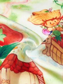 Strawberry Shortcake | ROMWE 1pc Cute Cartoon Character & Strawberry Print Handkerchief - Multicolor - View 3