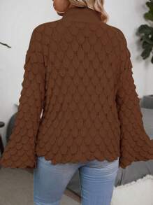 Franclia Textured Floral Pattern Plus Size Crew Neck Long Sleeve Sweater